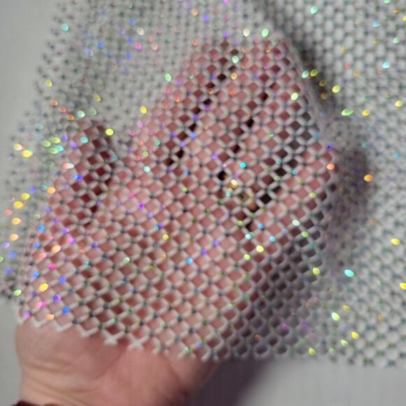 WeWoreWhat White Modern Statement Date Night Rhinestone Mesh Tank Top Size XXS - Picture 2 of 10